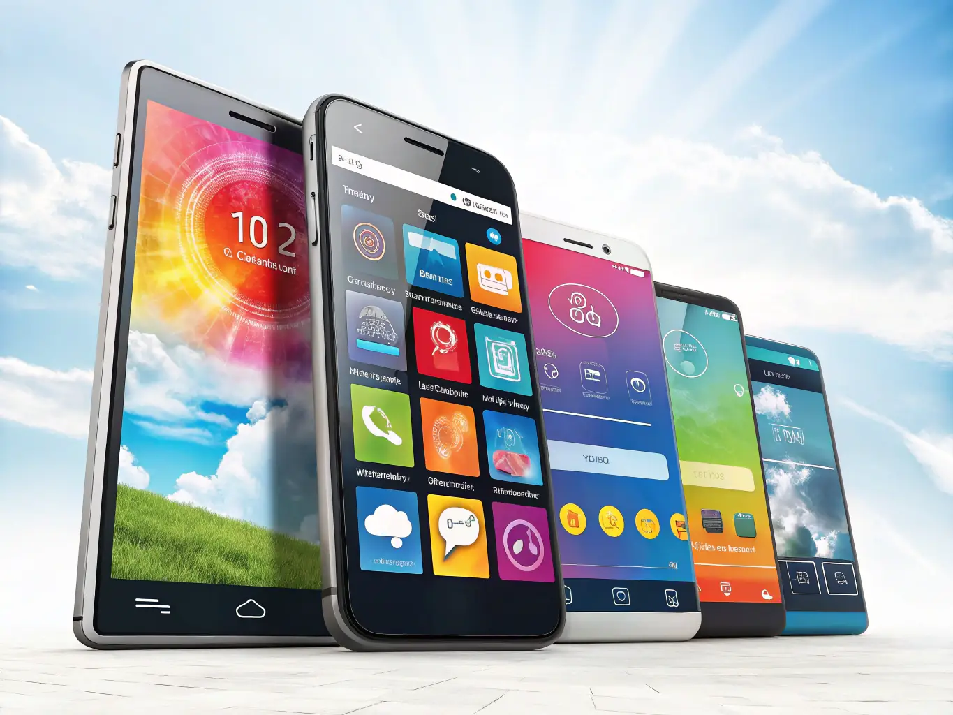 A sleek smartphone and tablet displaying vibrant app interfaces against a futuristic background, showcasing the Bachelor's Degree in Web Applications and Mobile Devices program at Nikola Tesla University Institute.